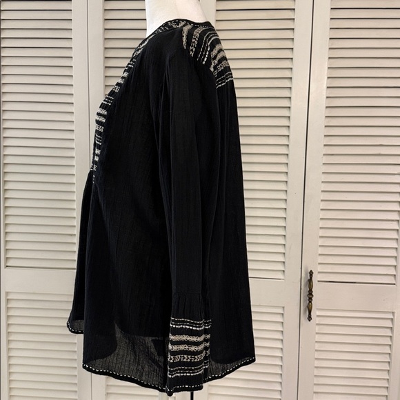 Velvet Zaley Peasant Top Black Embroidered Bell Sleeve Flowy Semisheer Cotton - Picture 5 of 12